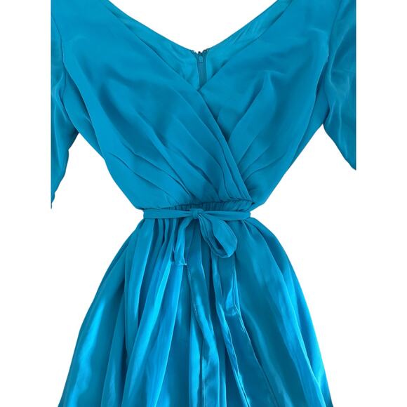 Celebrate DB Studio Teal Chiffon Long Sleeve V-Neck Dress SZ 14 Bridesmaid Gown - Picture 7 of 13